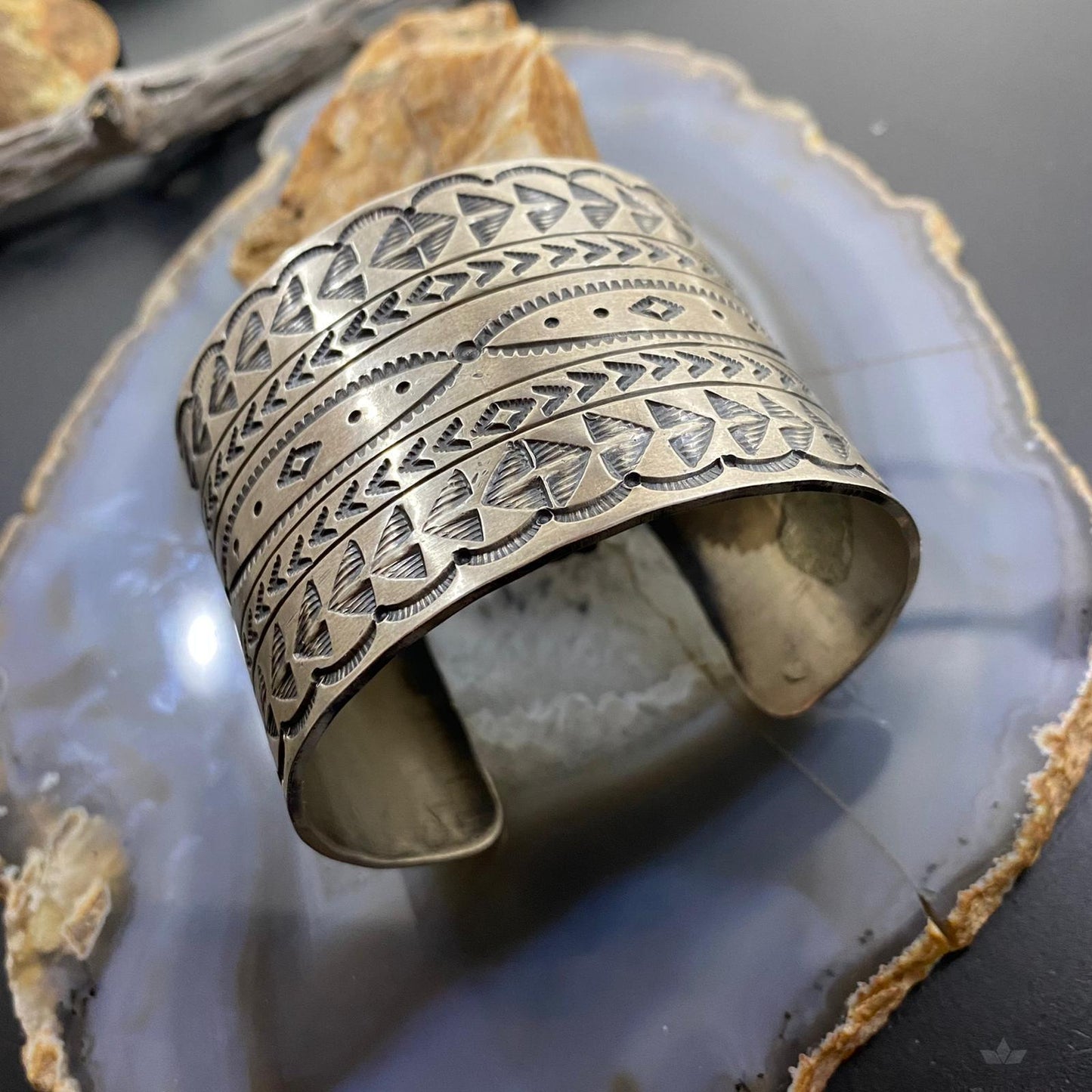 Tawney Cruz-Willie Native American Sterling Wide Stamped Bracelet For Women