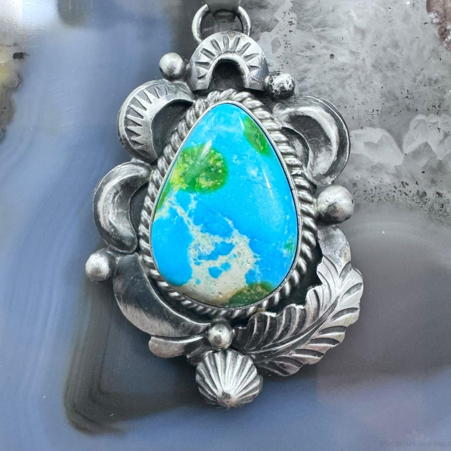 Juanita Long Native American Sterling Silver Sonora Gold Turquoise Pendant For Women