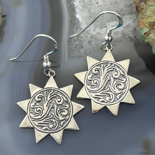 Carolyn Pollack Southwestern Style Sterling Silver Sun w/Swirl Engraved Dangle Earrings