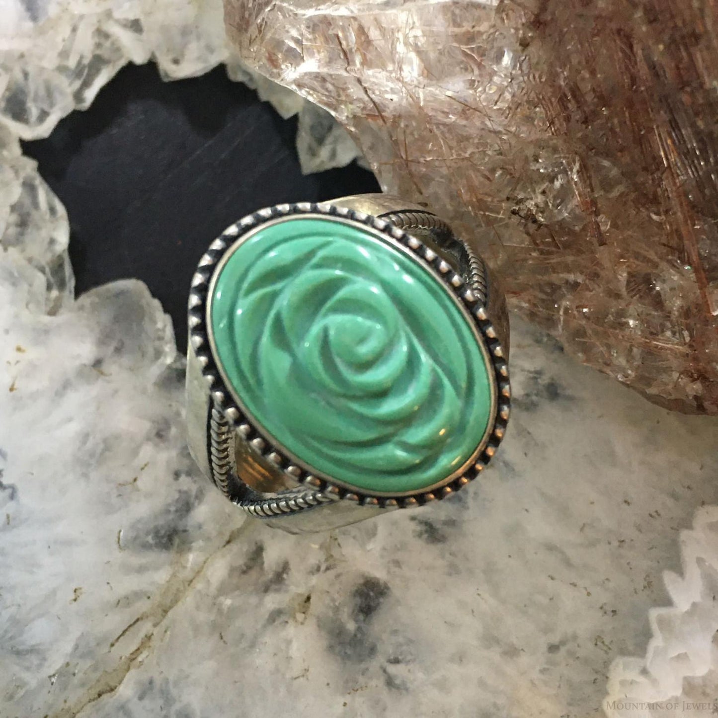 Carolyn Pollack Southwestern Style Sterling Silver Carved Turquoise Flower Ring