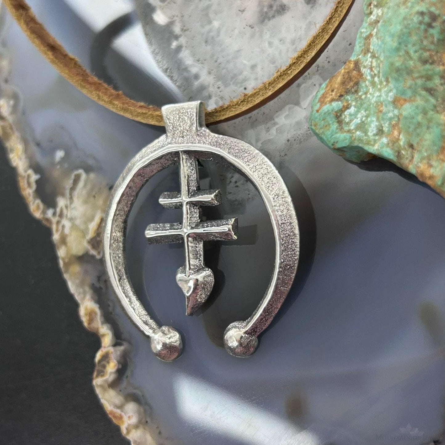 Gary Custer Sterling Silver Tufa Cast Cross Naja Unisex Pendant w/Leather Cord