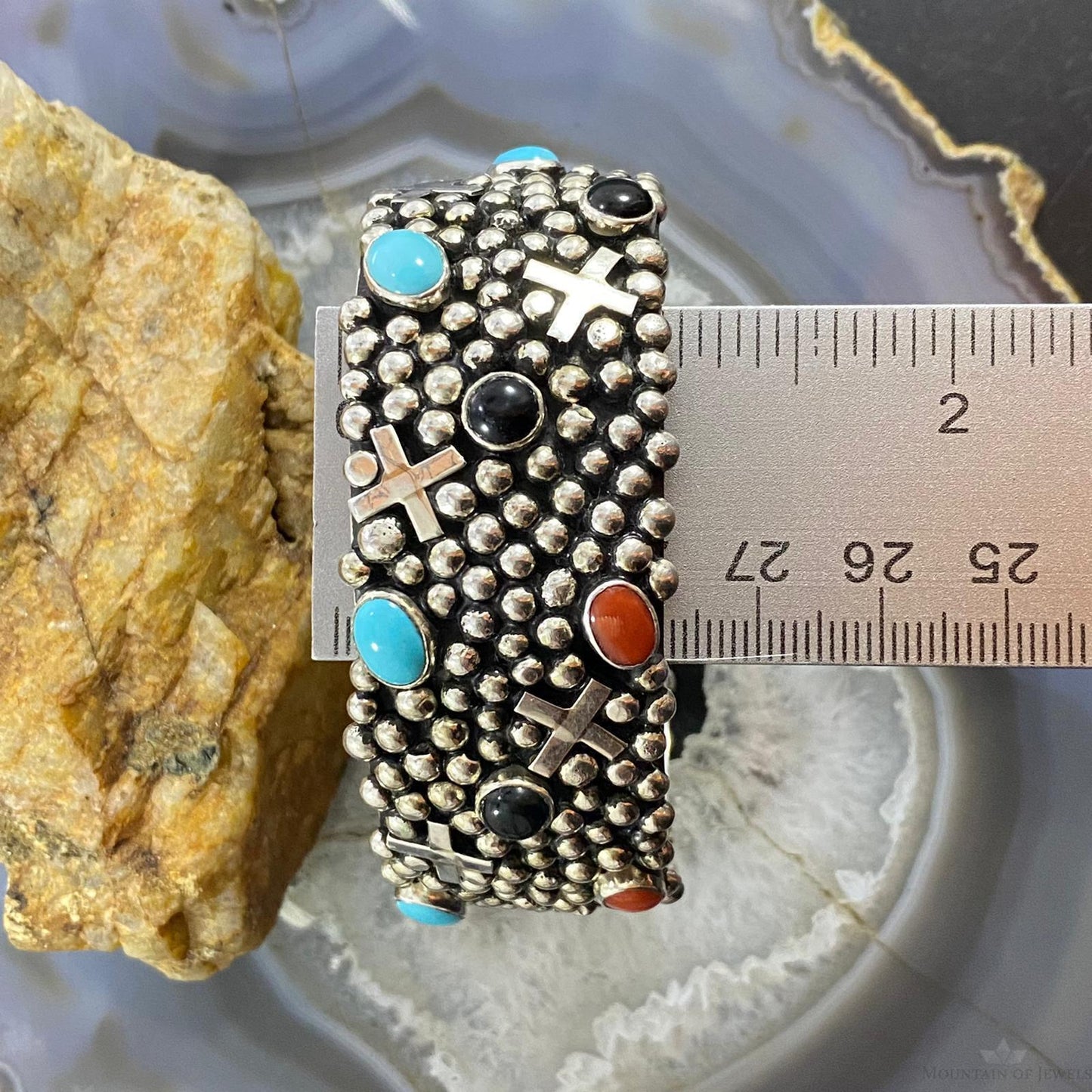 Gabby Jurado Sterling Silver Turquoise, Coral, Onyx Crosses Bracelet For Women