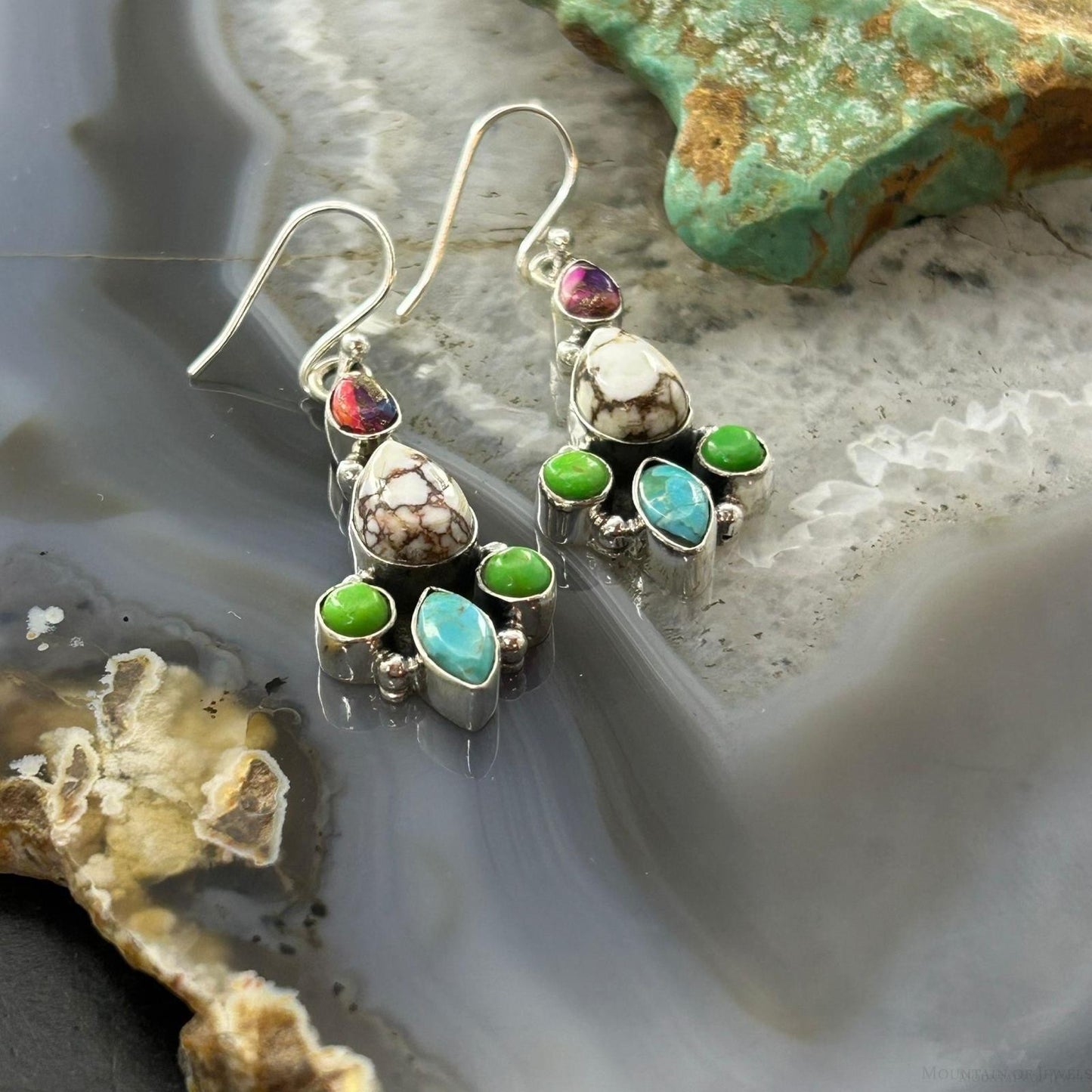 Sterling Silver Southwestern Style Multistone Dangle Earrings For Women #9