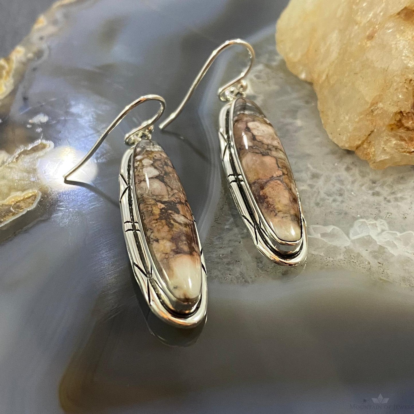 Native American Sterling Silver Marquise Wild Horse Dangle Earrings For Women