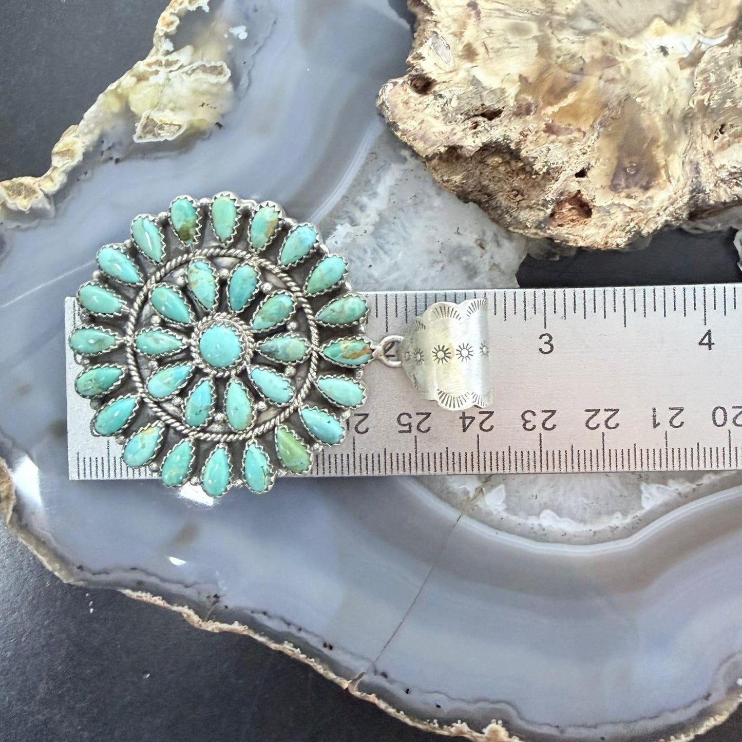 Sterling Silver Southwestern Style Teardrop Mohave Turquoise Round Cluster Pendant