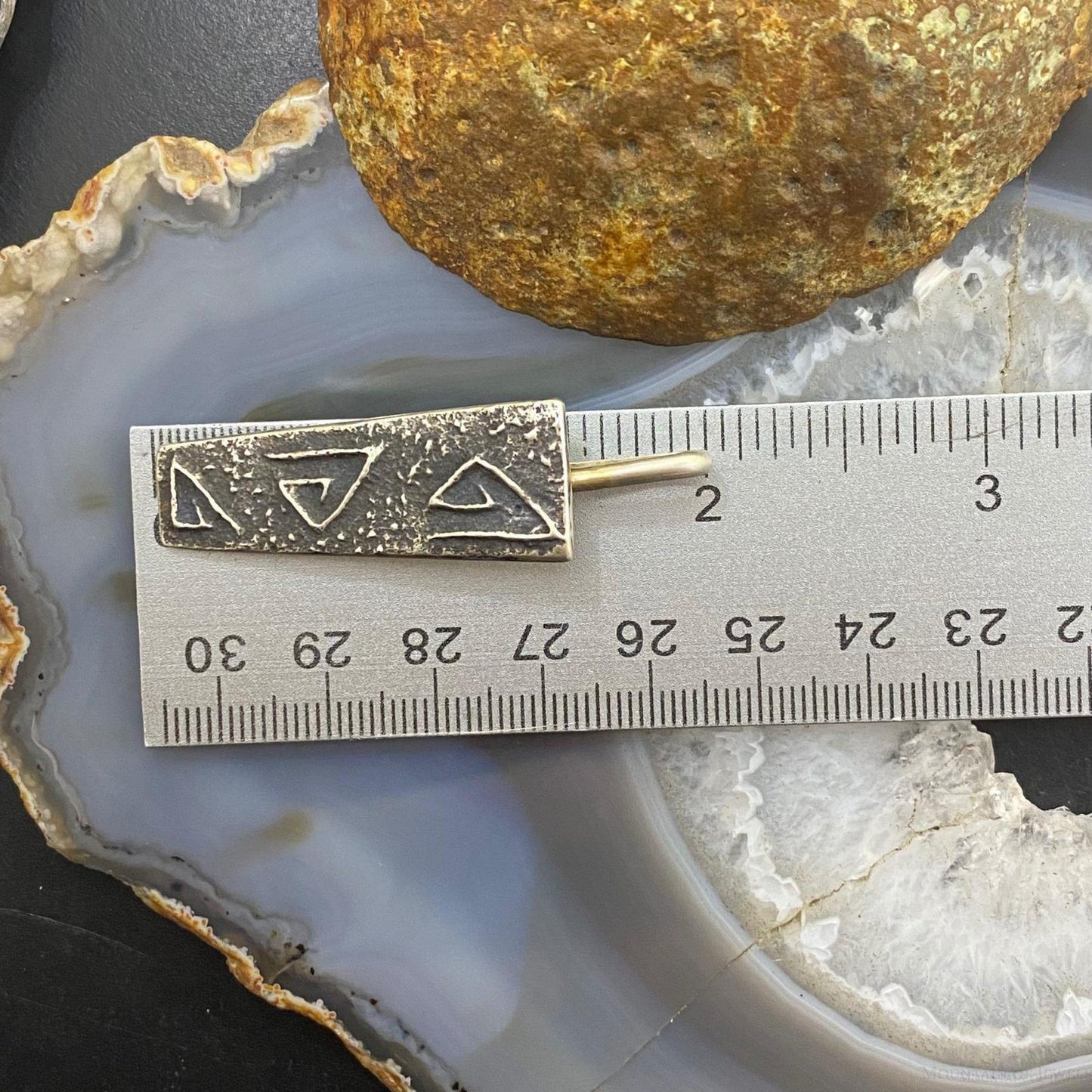 Cheyenne Custer Native American Sterling Silver Trapeze Tufa Cast Unisex Pendant