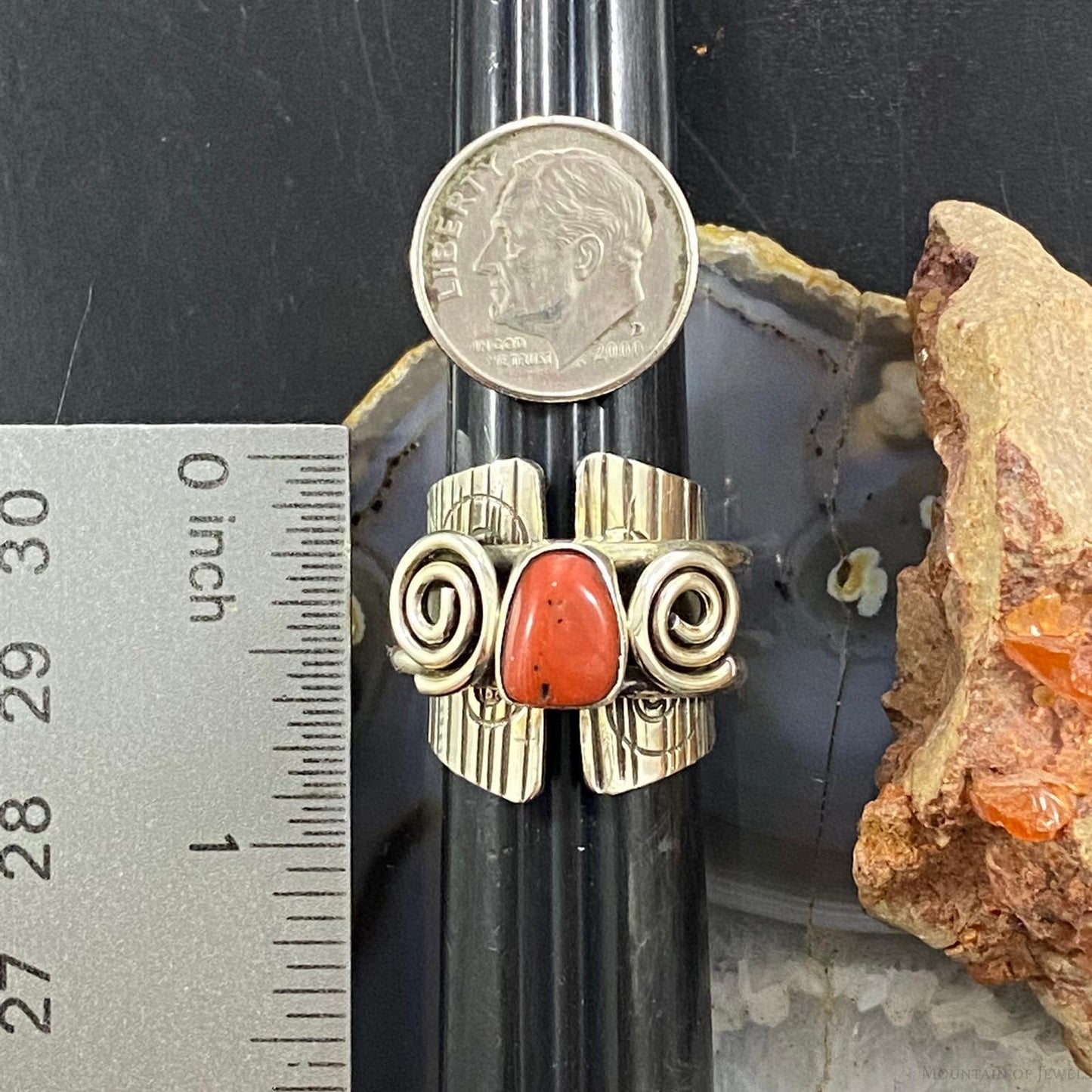 Alex Sanchez Sterling Silver Coral Unique Petroglyph Band Ring Sz 5.5 For Women