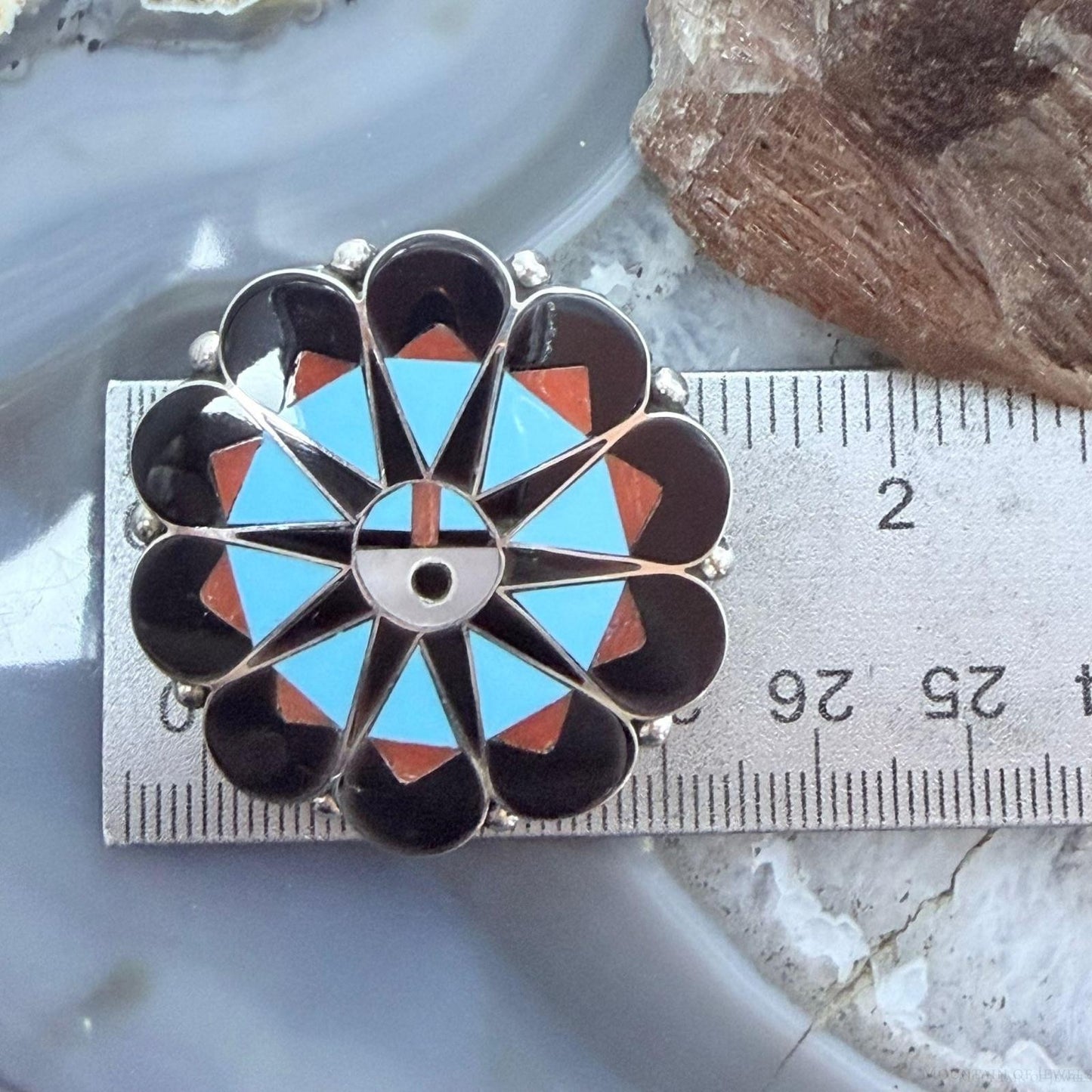 Delwin Gasper Zuni Sterling Silver Multistone Inlay Sunface Pendant/Brooch For Women