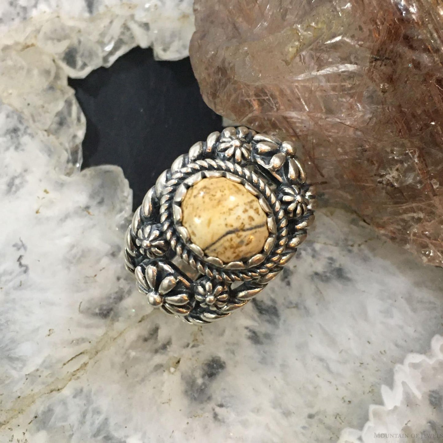 Carolyn Pollack Vintage Southwestern Style Sterling Oval Picture Jasper Decorated Ring For Women