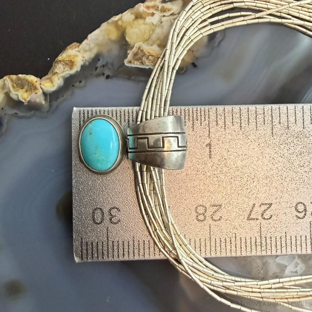Vintage Liquid Silver 10 Strands w/Pendant Bear & Turquoise Necklace For Women