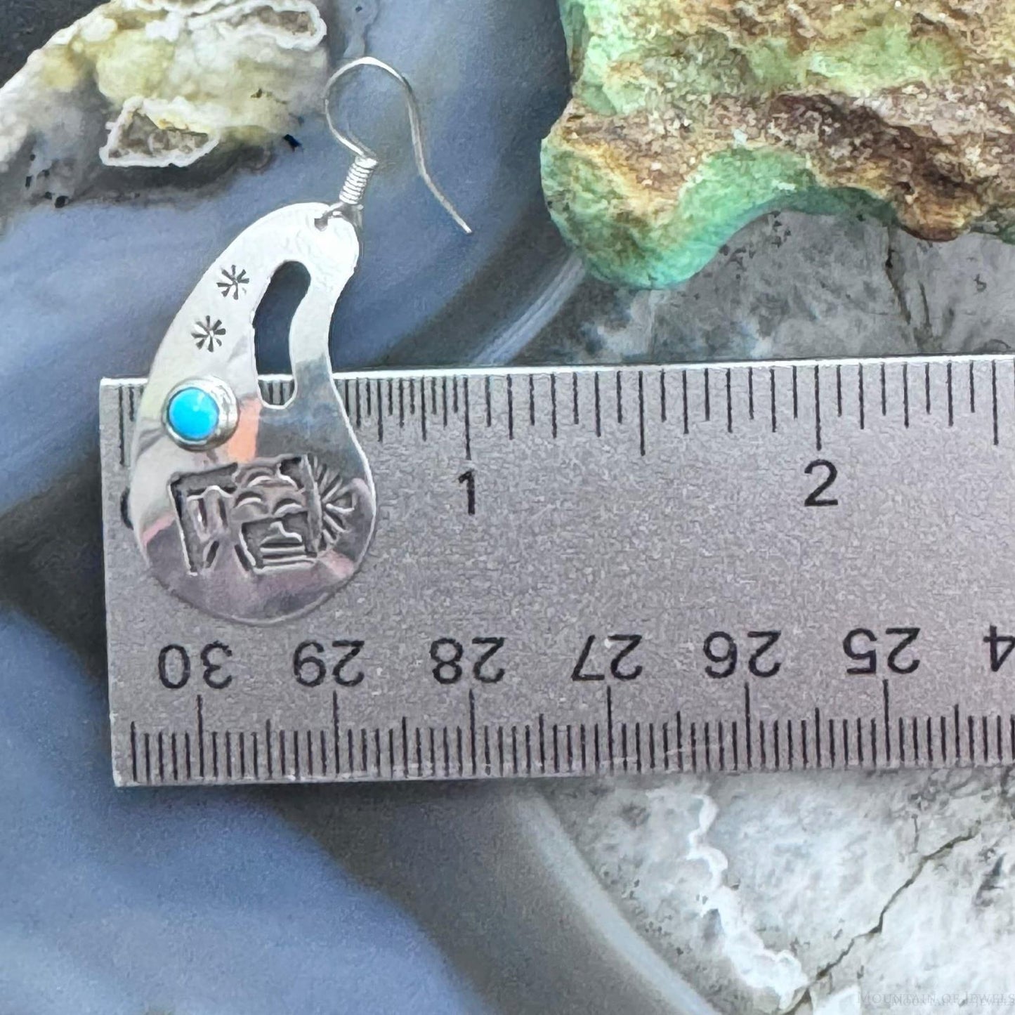 Native American Sterling Silver Cutout SW Motifs w/Turquoise Dangle Earrings For Women