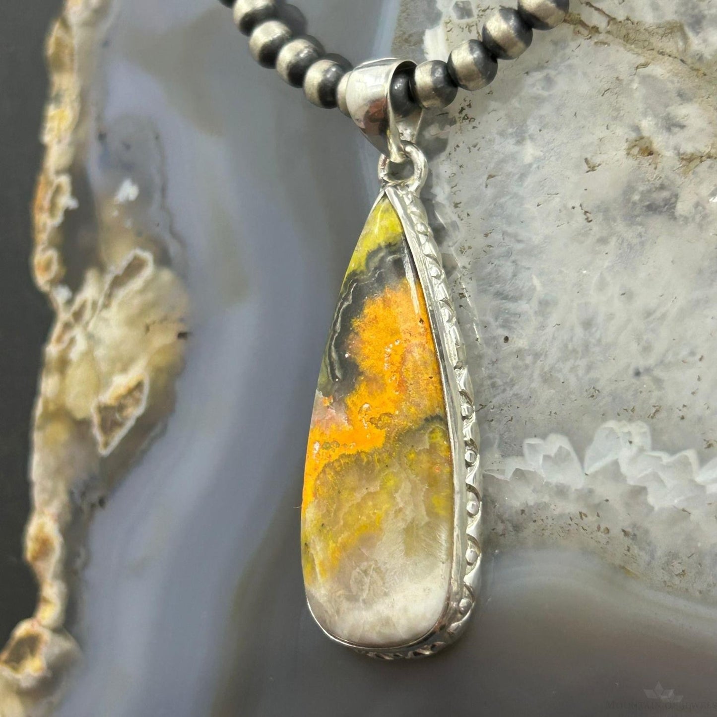 Sterling Silver Southwestern Style Teardrop Bumblebee Jasper Decorated Pendant For Women
