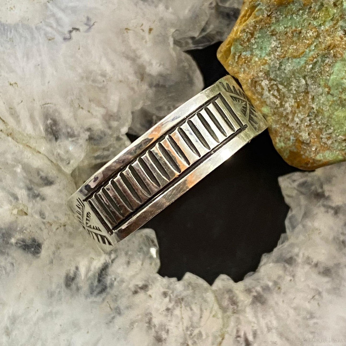 Native American Sterling Silver Decorated Overlay Band Ring Size 12.5 For Men