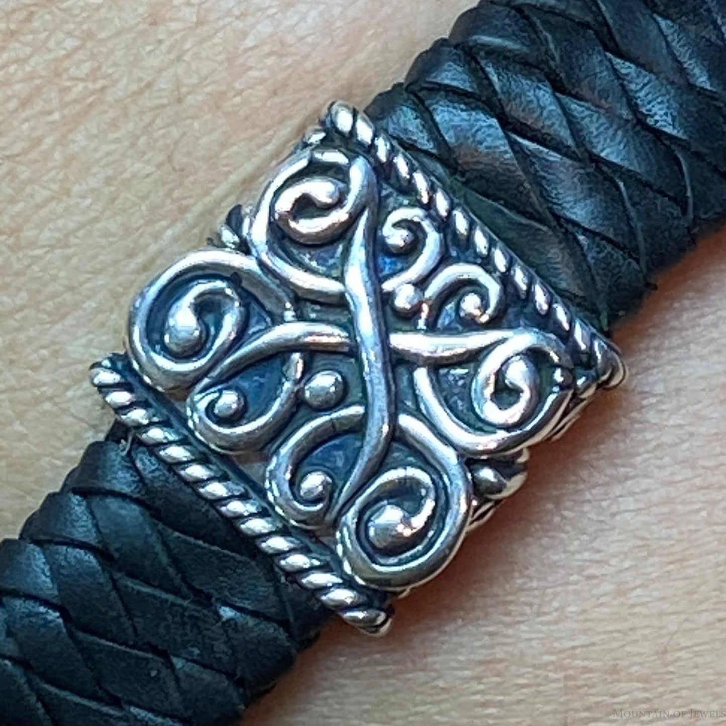 Carolyn Pollack Sterling Silver Gray Mother of Pearl Doublet Braided Leather Bracelet For Women