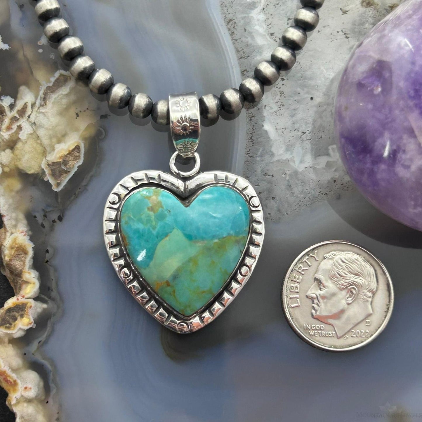 Sterling Silver Southwestern Style Turquoise Decorated Heart Pendant For Women