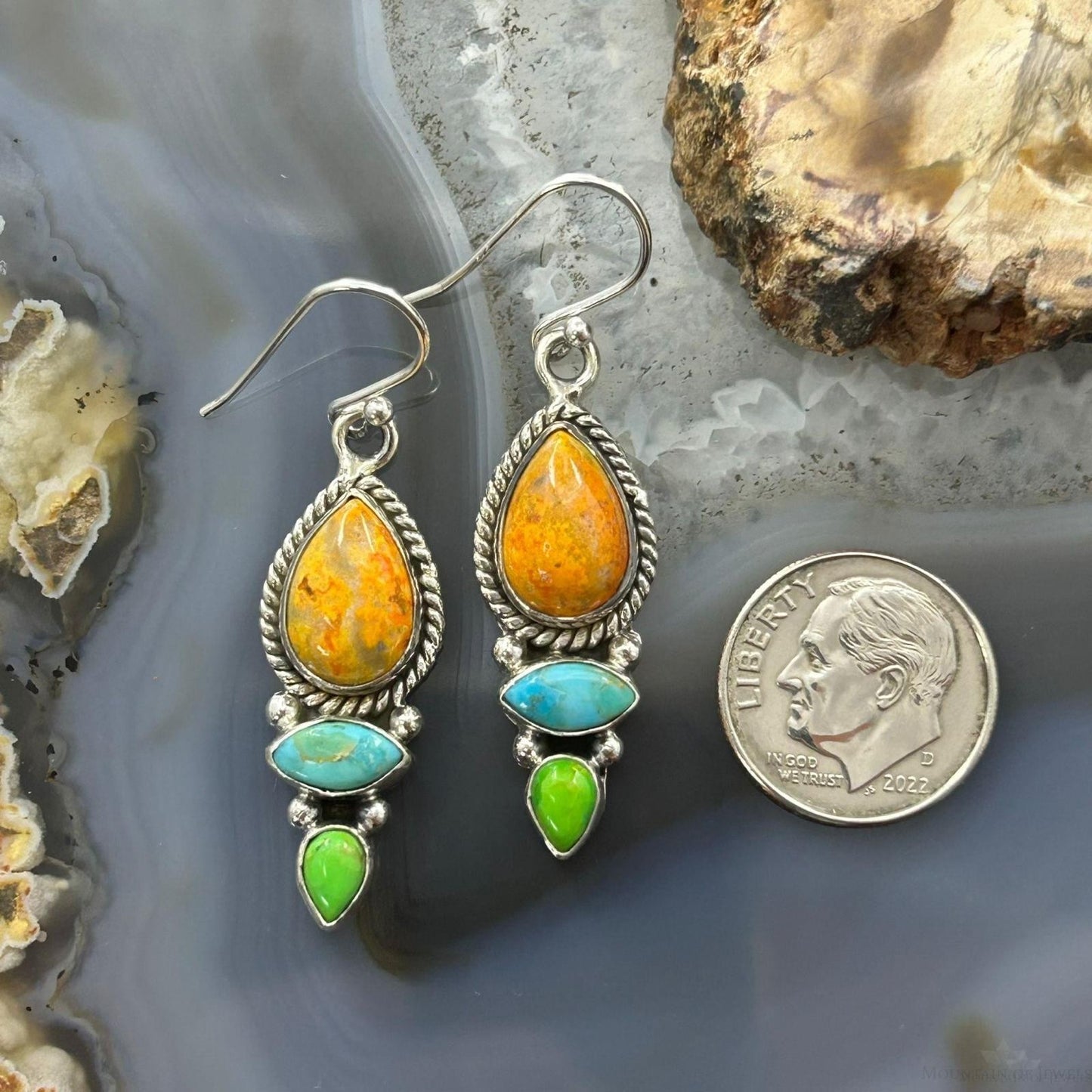 Sterling Silver Southwestern Style Multistone Dangle Earrings For Women #2