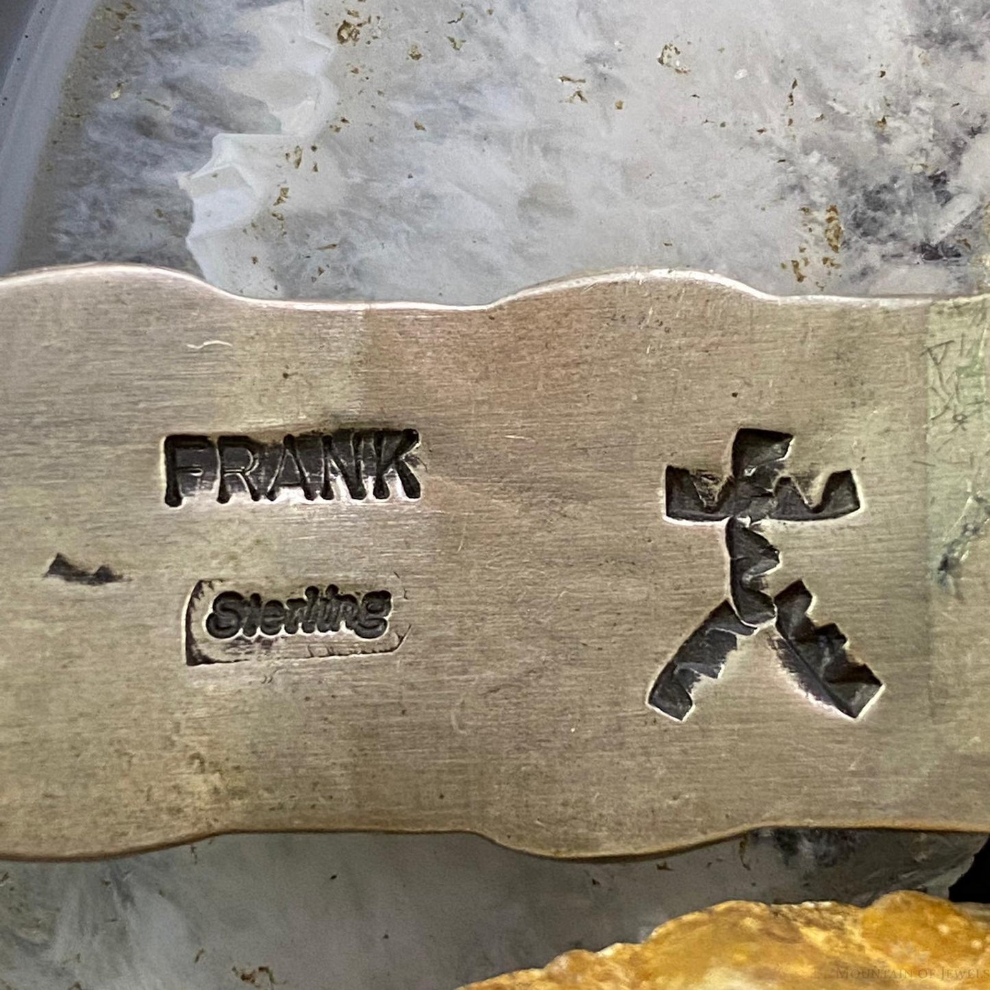 Signed Frank Native American Sterling Silver Stamped Bracelet For Men