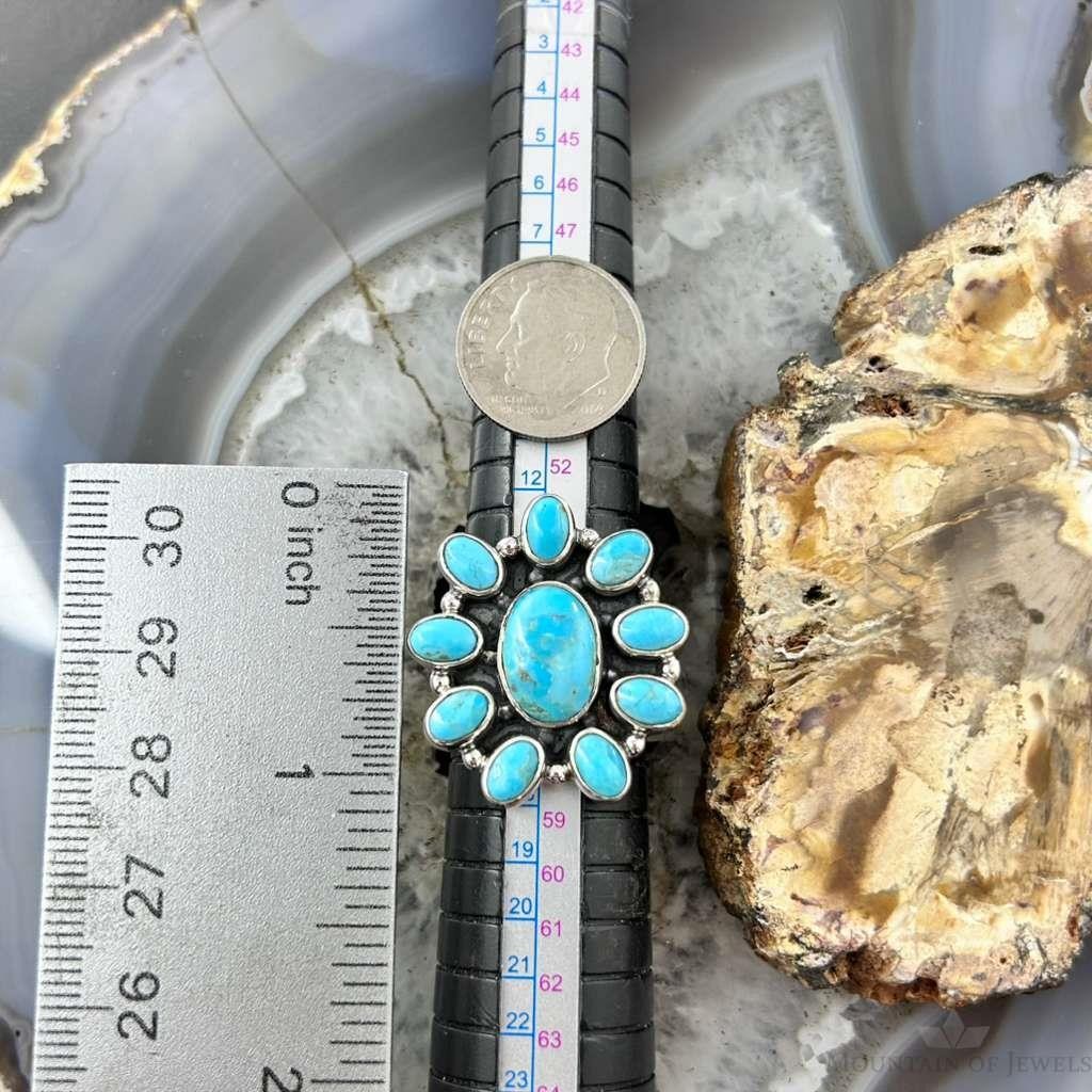 Sterling Silver Southwestern Style Mohave Turquoise Cluster Ring Size 7.5 For Women