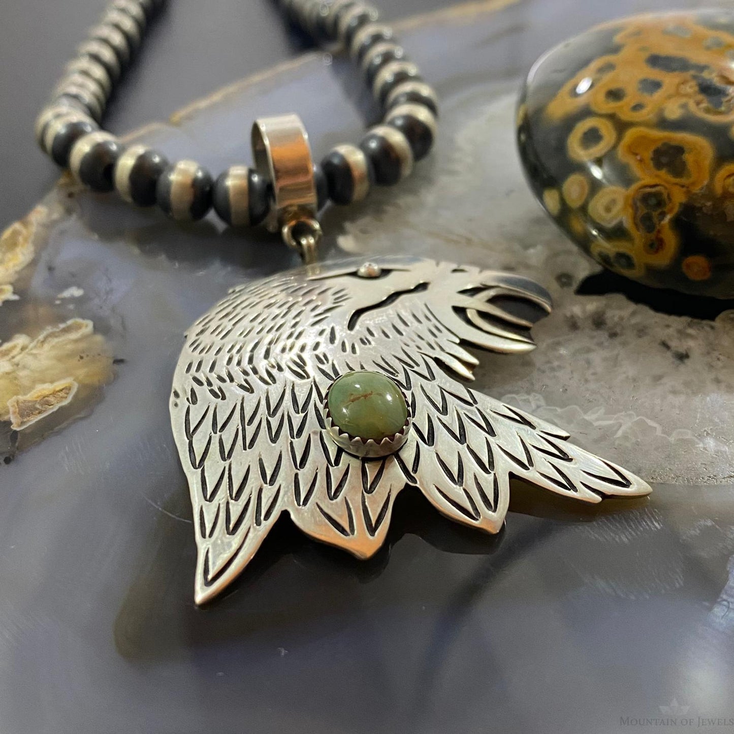 Tommy & Rosita Singer Sterling Silver Green Turquoise Overlay Eagle Pendant