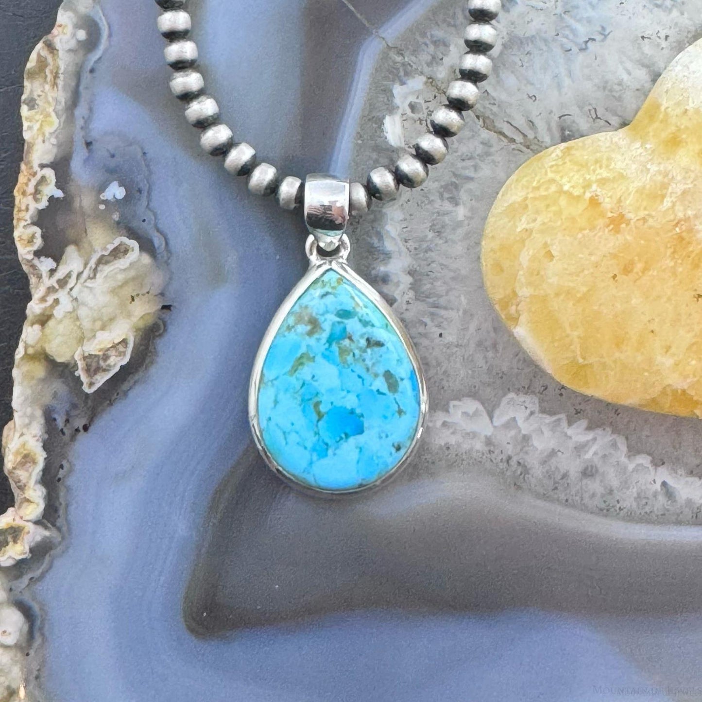 Sterling Silver Southwestern Style Teardrop Apatite Decorated Pendant For Women