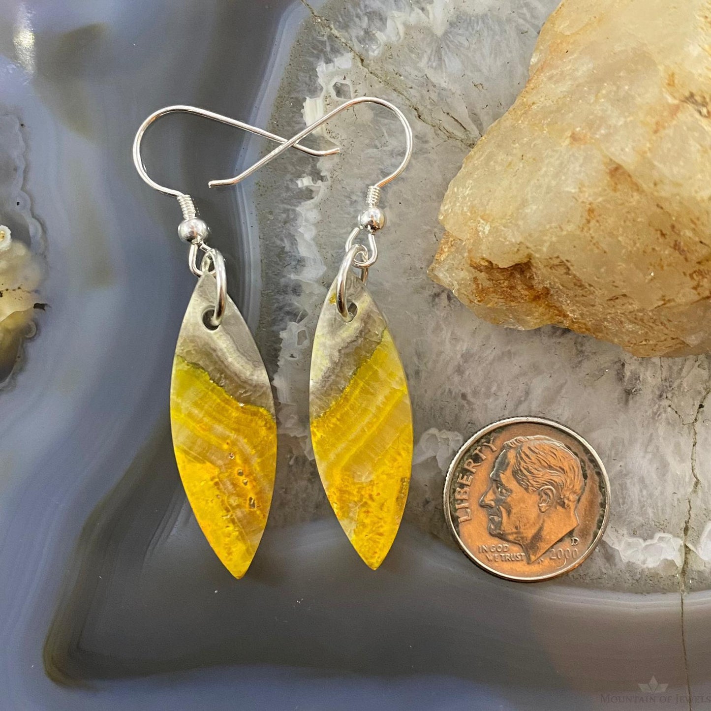Sterling Silver Marquise Bumblebee Jasper Slab Dangle Earrings For Women #151