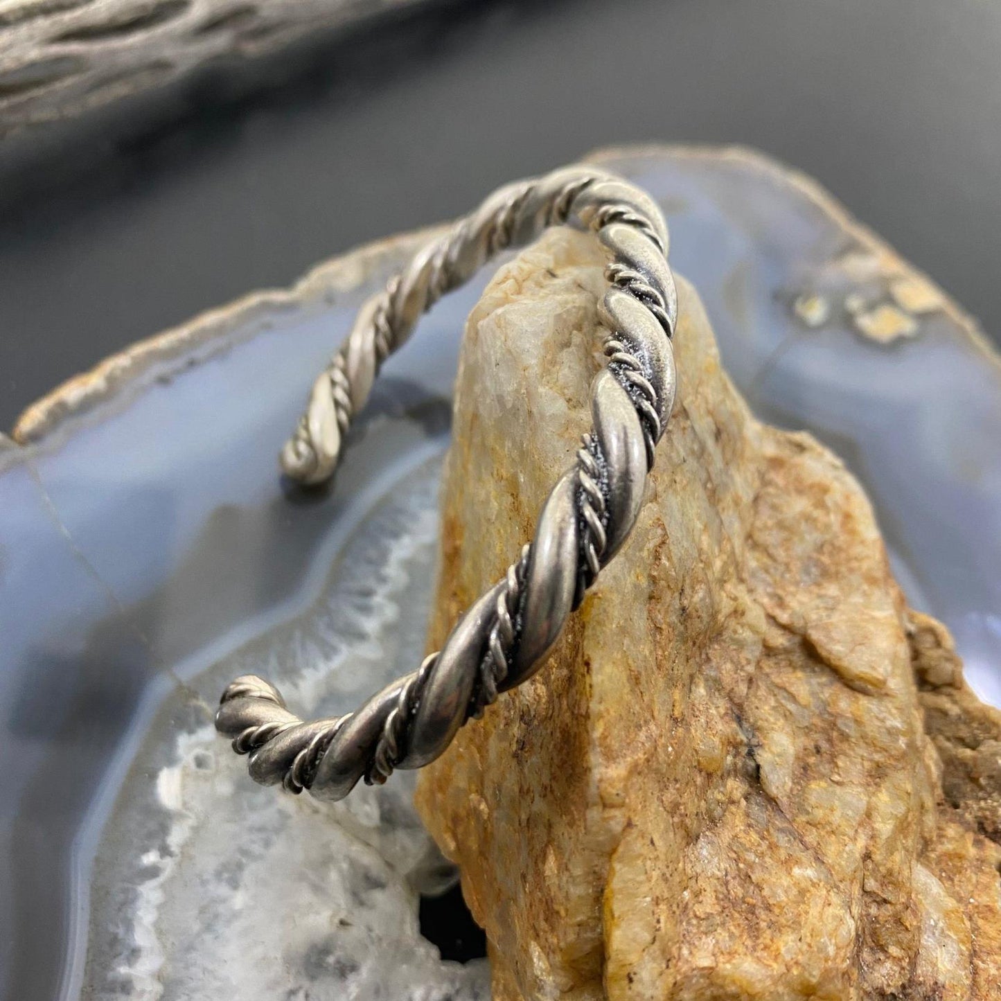 Vintage Native American Silver Thick Gauge Rope Stackable Bracelet For Women