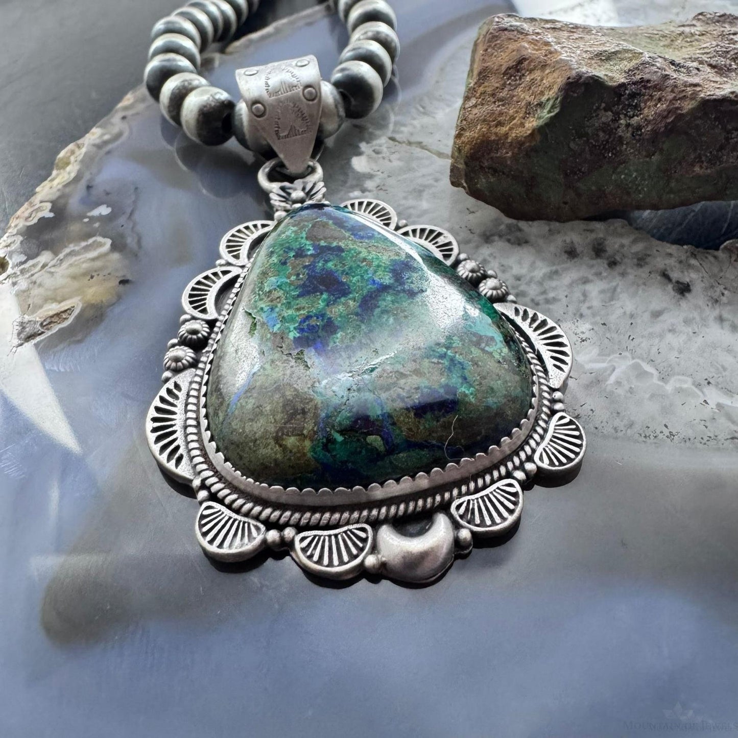 Sterling Silver Southwestern Style Teardrop Chrysocolla Decorated Pendant For Women
