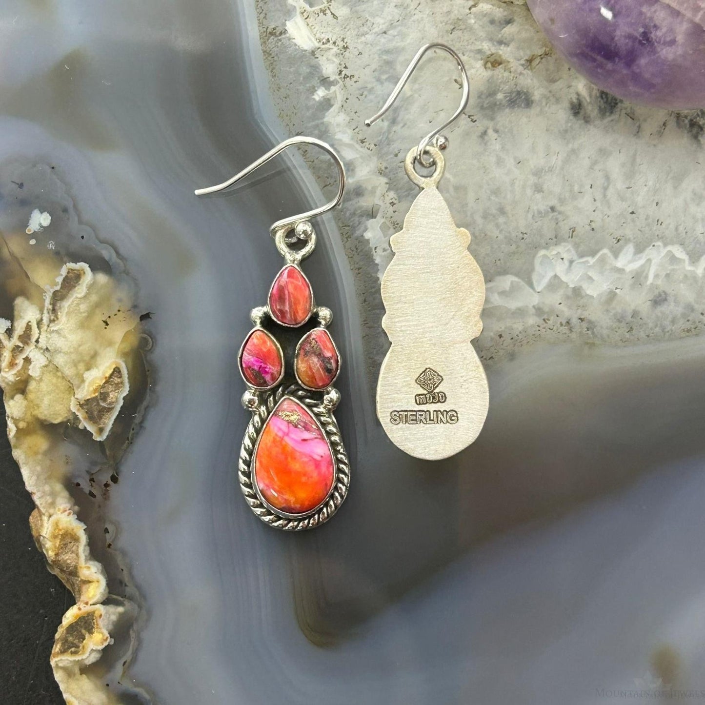 Sterling Silver Southwestern Style Multistone Dahlia Dangle Earrings For Women