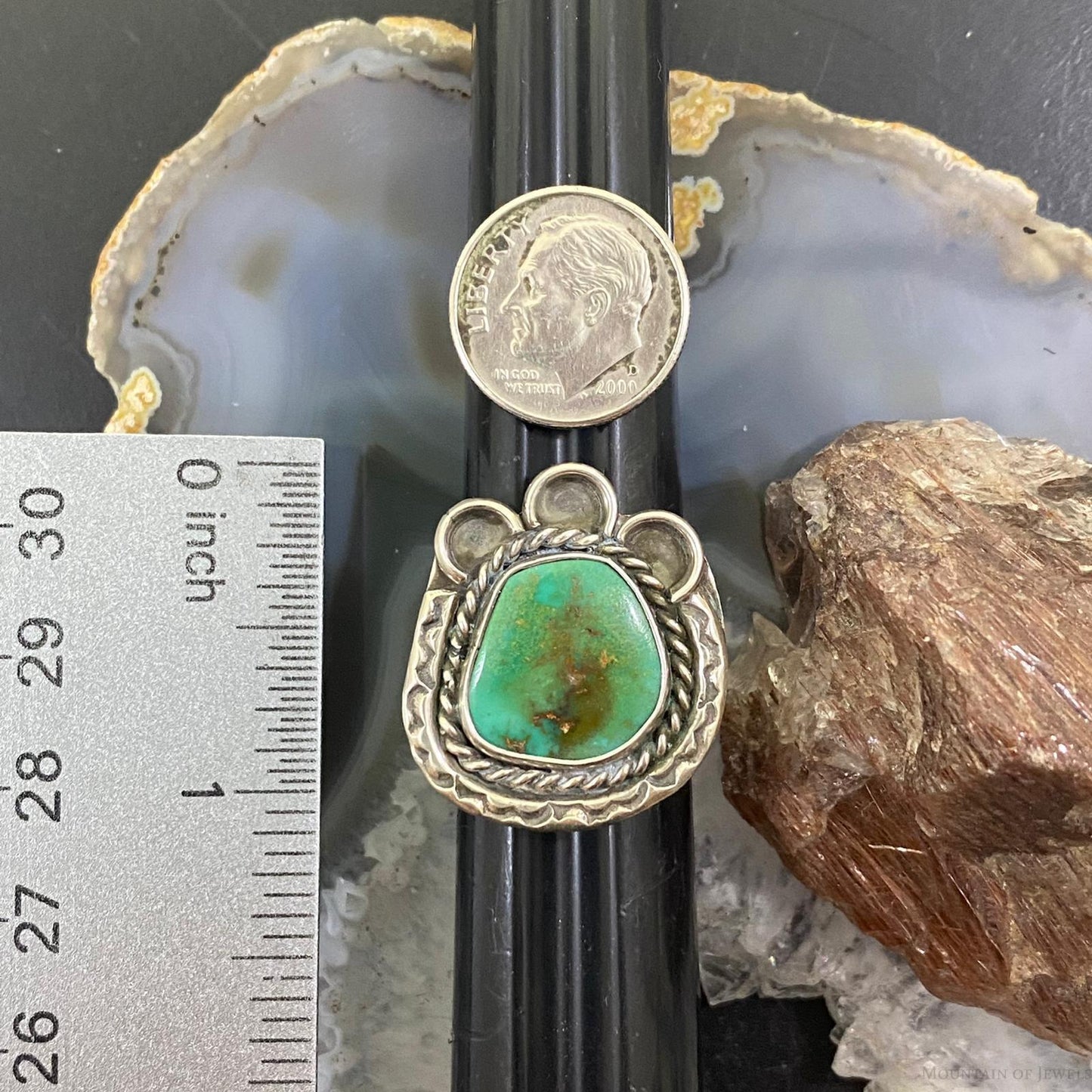 Native American Silver Green Turquoise Ring Size 7.5 For Women