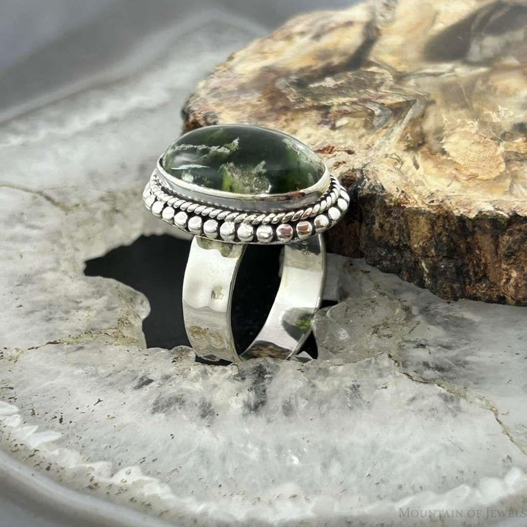 Sterling Silver Southwestern Style Oval Chrome Chalcedony Ring Size 7 For Women