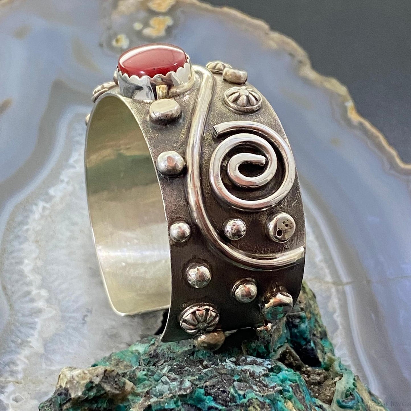 Delbert Secatero Rosarita Stones Decorated Sterling Silver Bracelet For Women