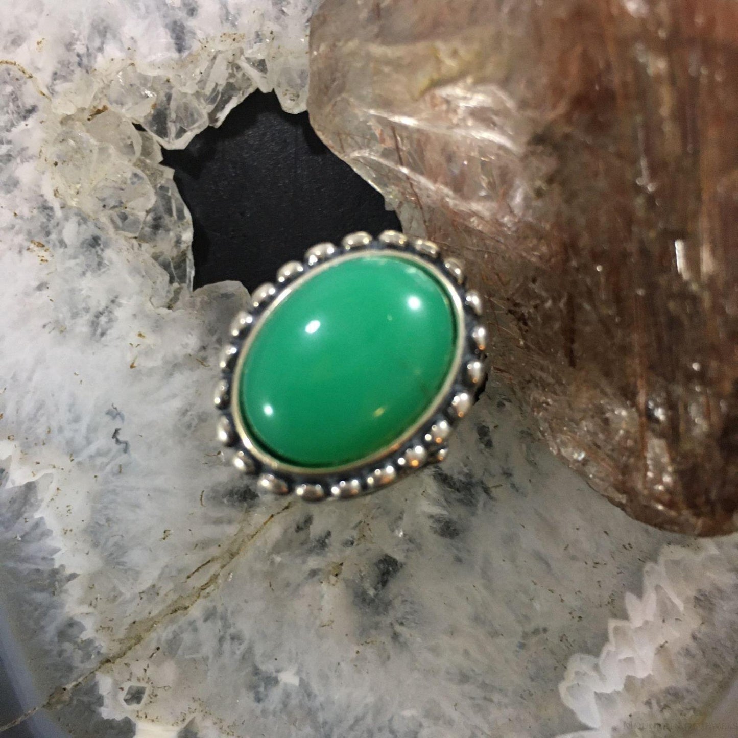 Carolyn Pollack Southwestern Style Sterling Silver Oblong Oval Variscite Decorated Ring For Women