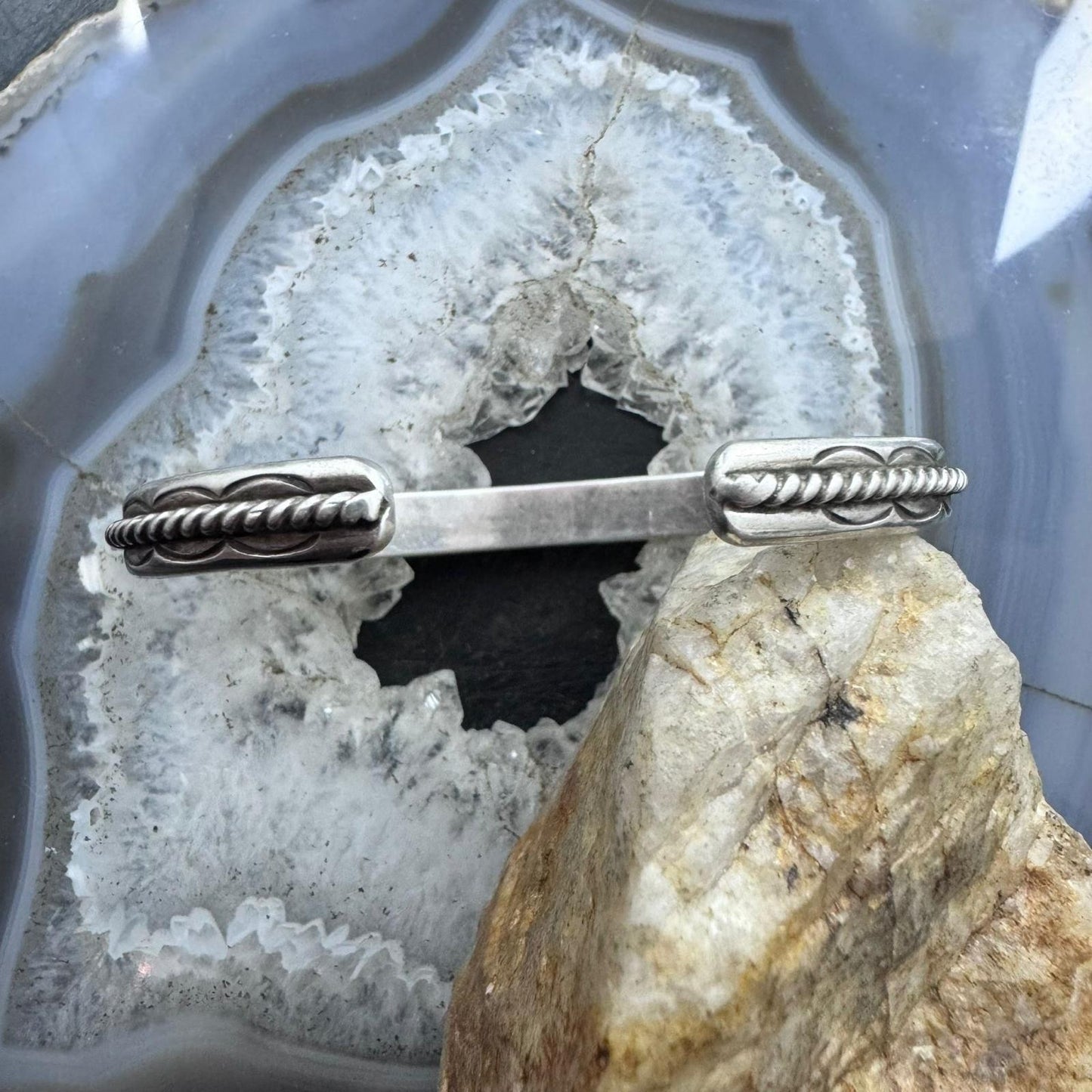 Vintage Native American Sterling Silver Twisted Rope Slim Bracelet For Women