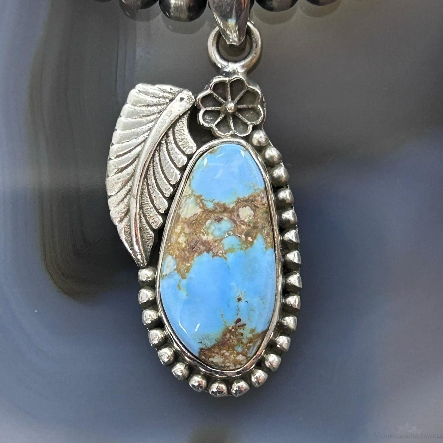 Sterling Silver Southwestern Style Golden Hill Turquoise Leaves Pendant For Women #4