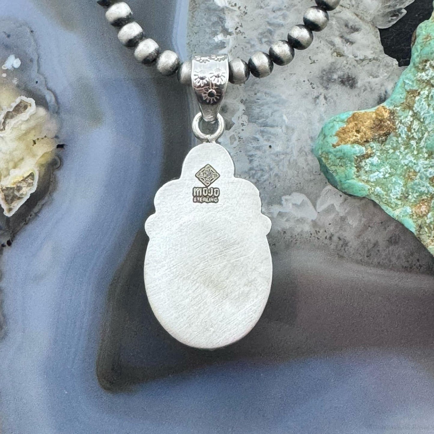 Sterling Silver Southwestern Style Oval Green Turquoise Decorated Pendant For Women