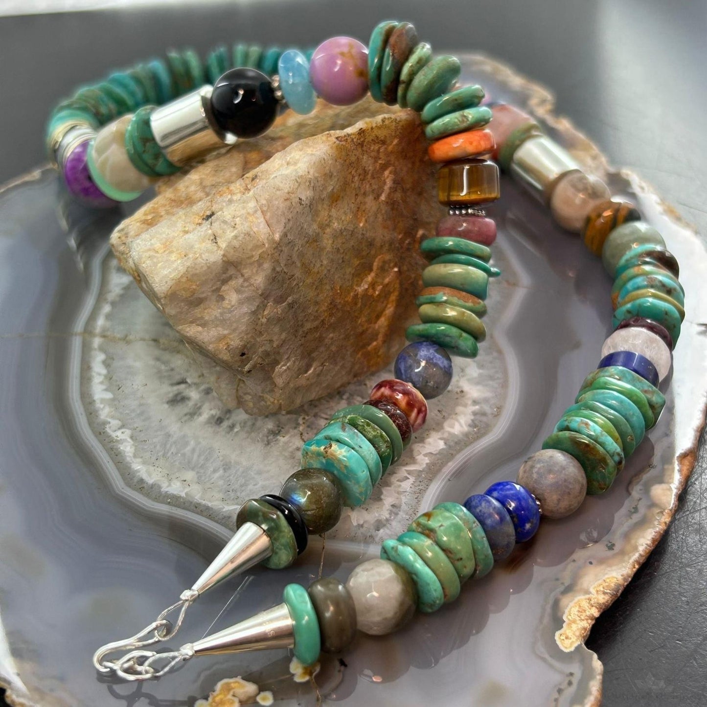 Tommy&Rosita Singer Sterling Silver Turquoise & Multistone Beads Necklace For Women #1