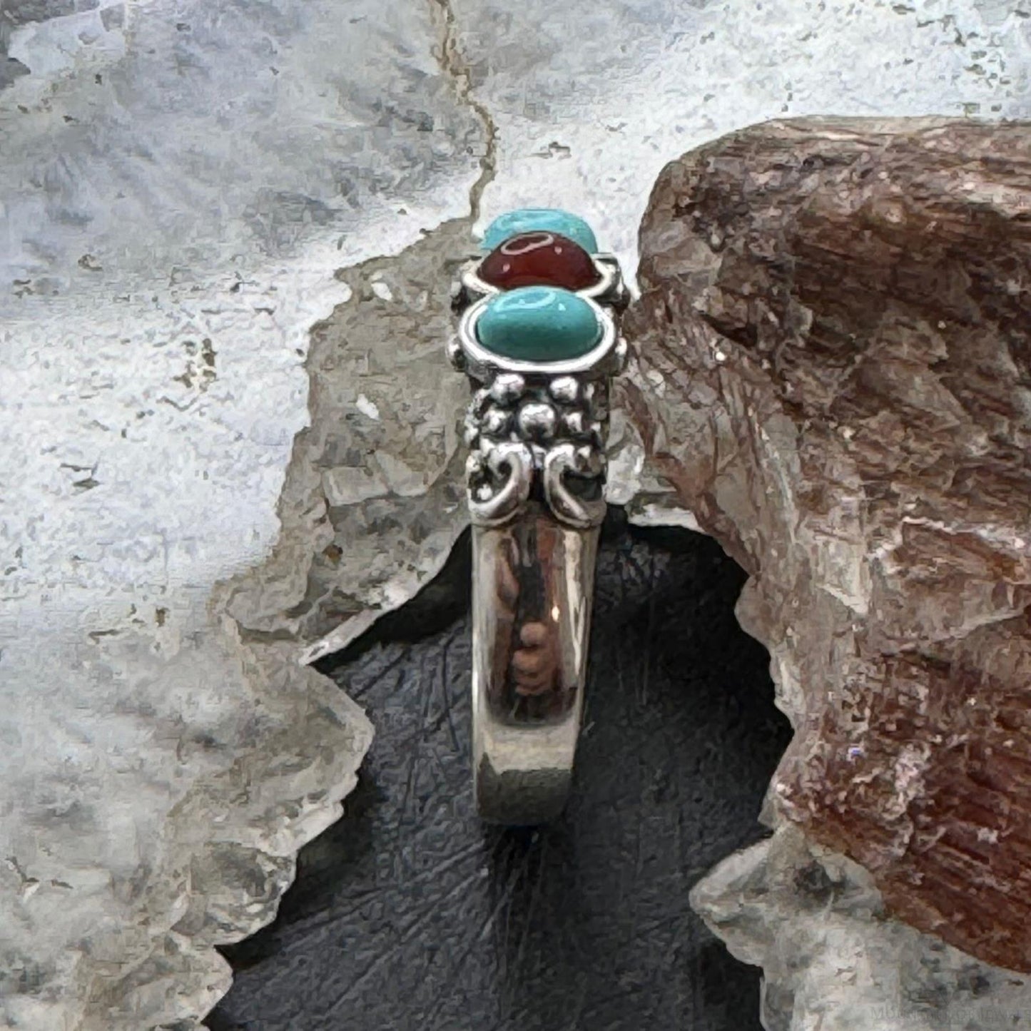 Carolyn Pollack Sterling Silver Turquoise & Carnelian Ring For Women Size Variety