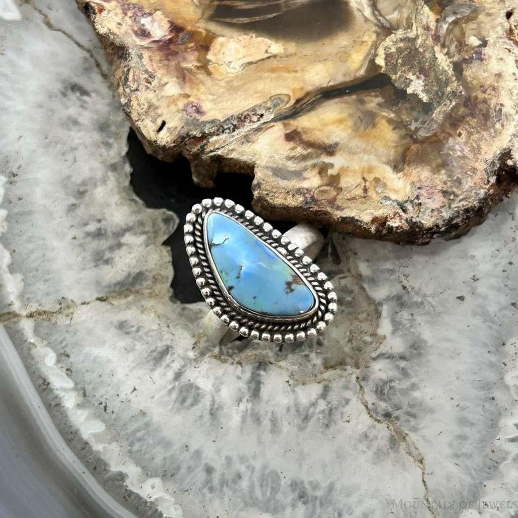 Sterling Silver Southwestern Style Golden Hill Turquoise Adjustable Ring For Women