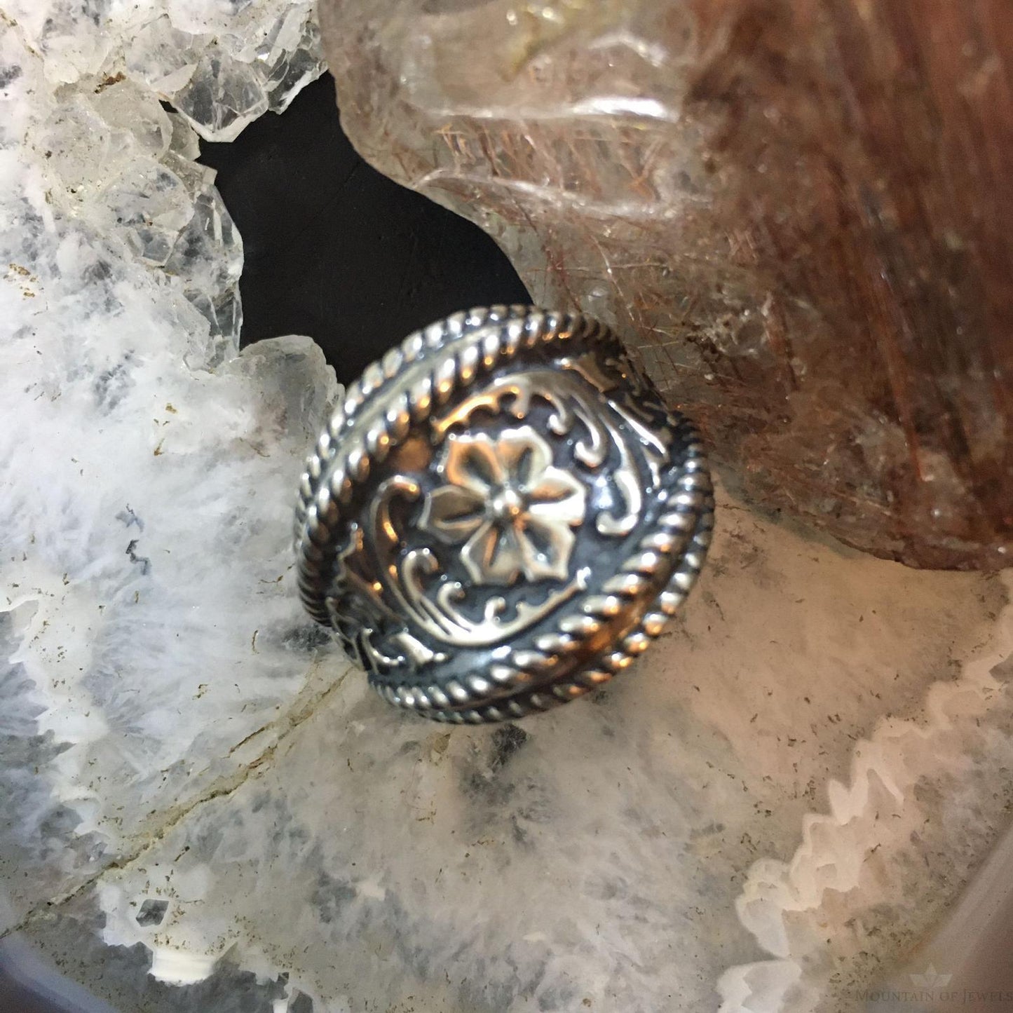 Carolyn Pollack Southwestern Style Sterling Silver Wide Decorated Ring For Women