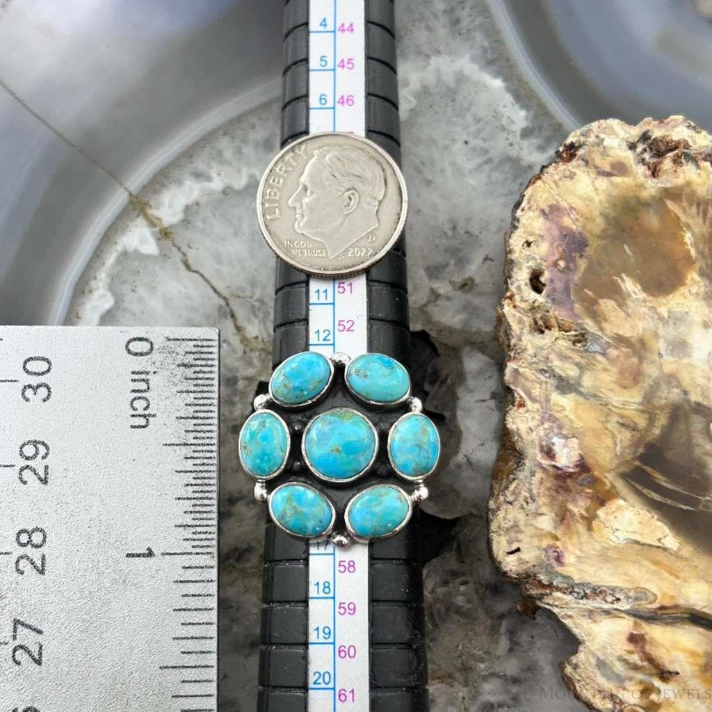 Sterling Silver Southwestern Style Mohave Turquoise Cluster Ring Size 7.5 For Women