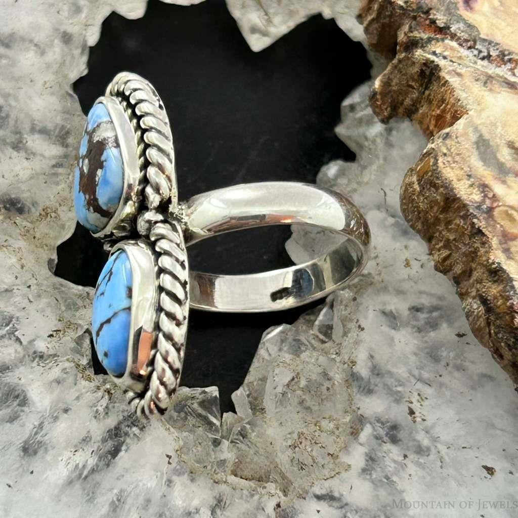 Sterling Silver Southwestern Style Double Golden Hill Turquoise Ring Size 5 For Women