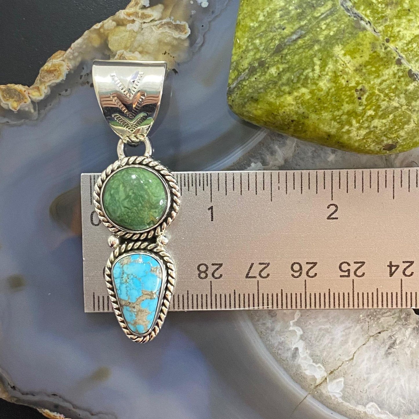 Native American Sterling Silver Royston Turquoise/Blue Ridge Turquoise Pendant