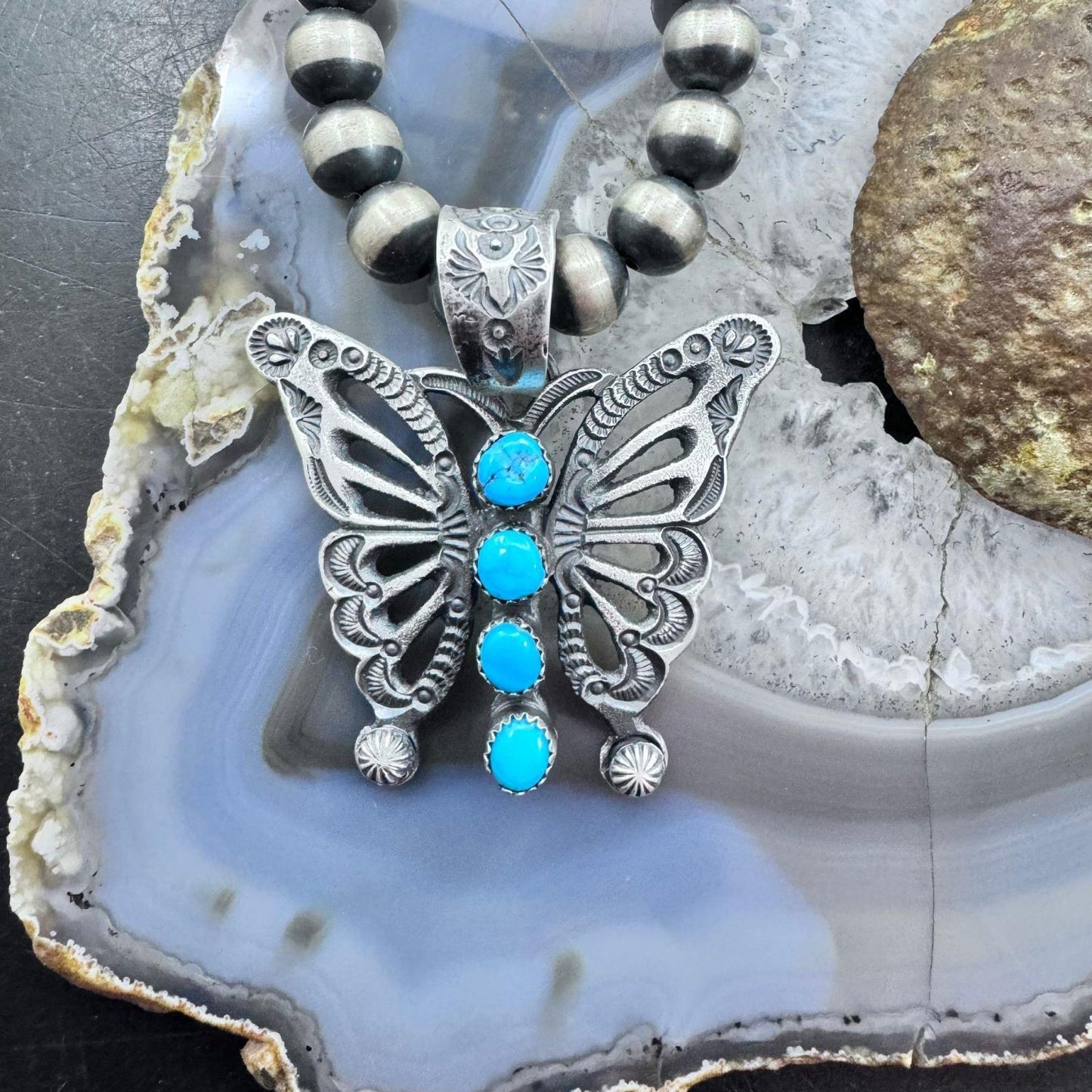 Eva & Linberg Billah Sterling Silver Butterfly w/Turquoise Decorated Pendant For Women