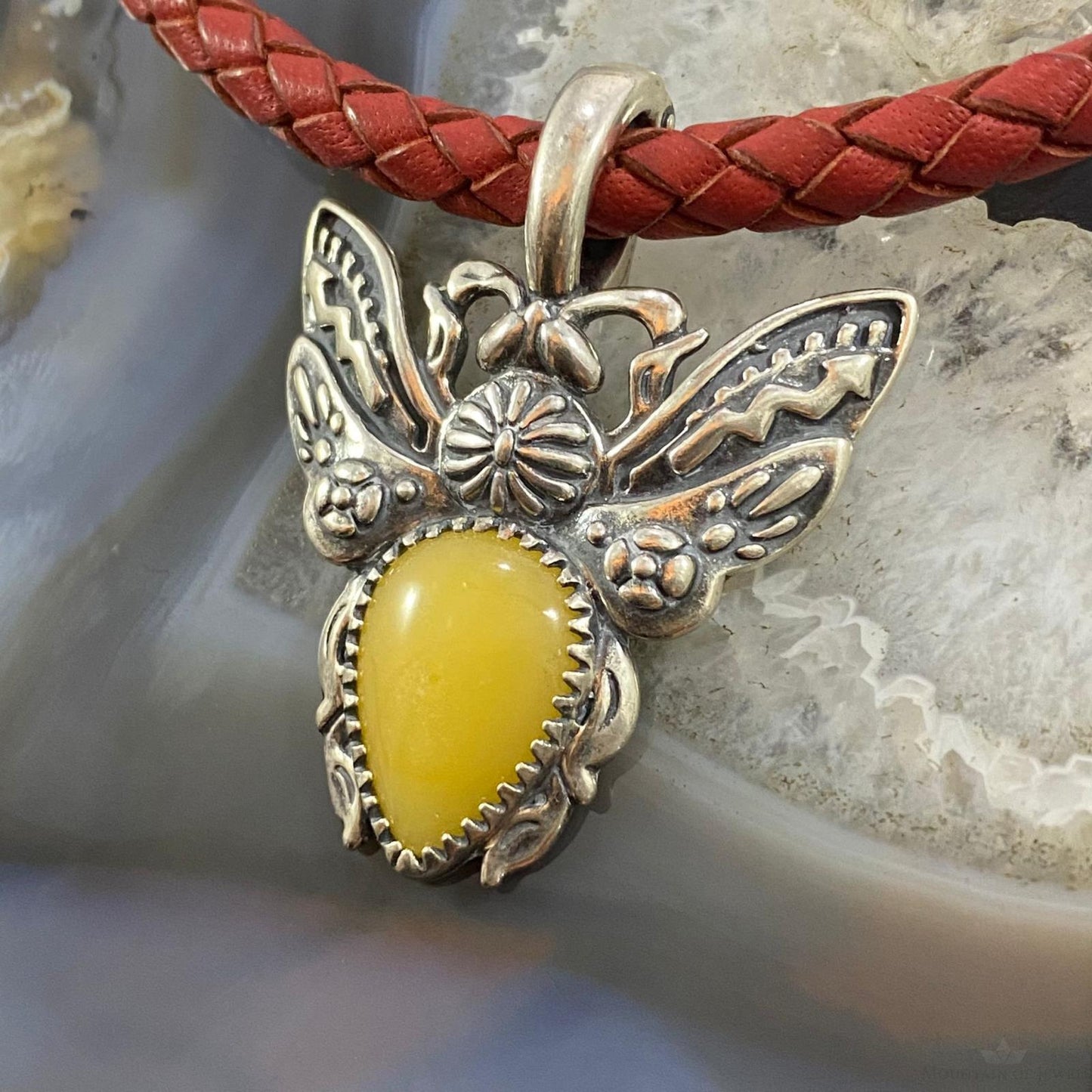 Carolyn Pollack Southwestern Style Sterling Silver Yellow Jasper Bee Enhancer Pendant For Women