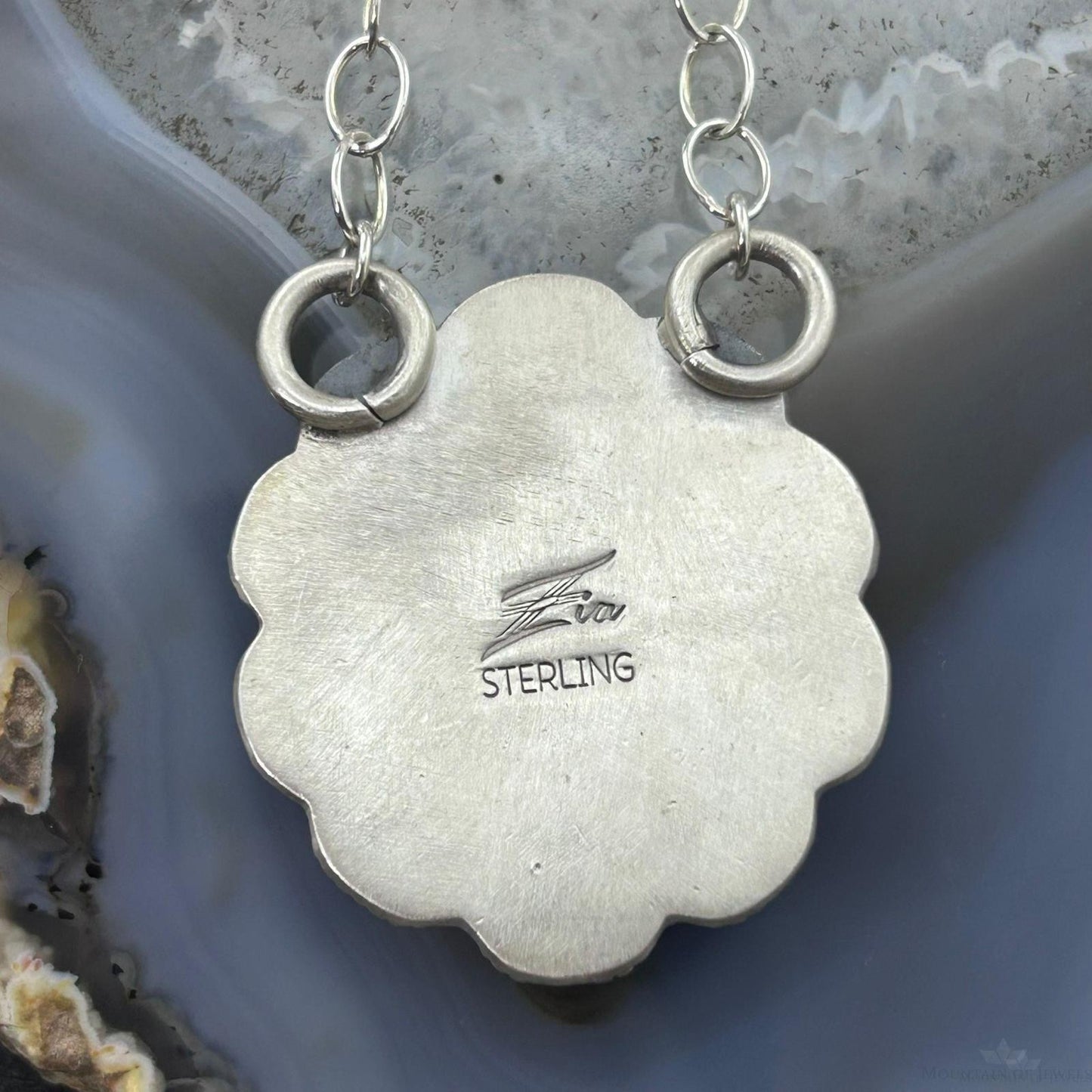 Native American Sterling Silver Round Turquoise &Coral Heart Cluster Pendant W/Necklace For Women