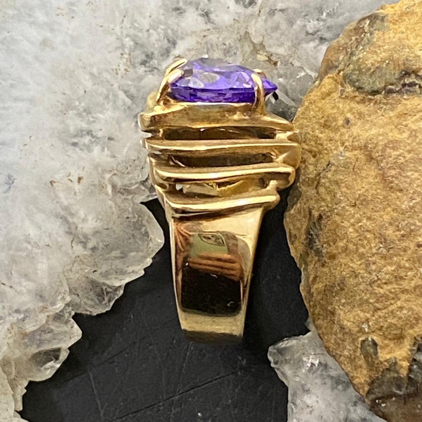 Vintage 10K Yellow Gold Heart Shape Amethyst Ring Size 6.5 For Women