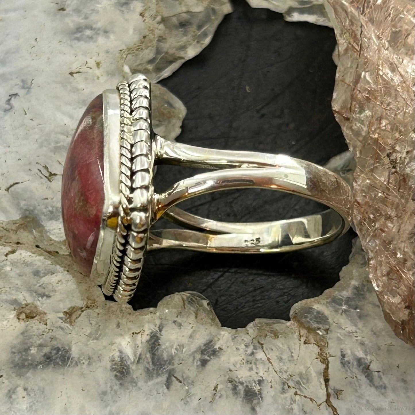 Sterling Silver Southwestern Style Triangle Thulite Split Shank Ring Size 9 For Women