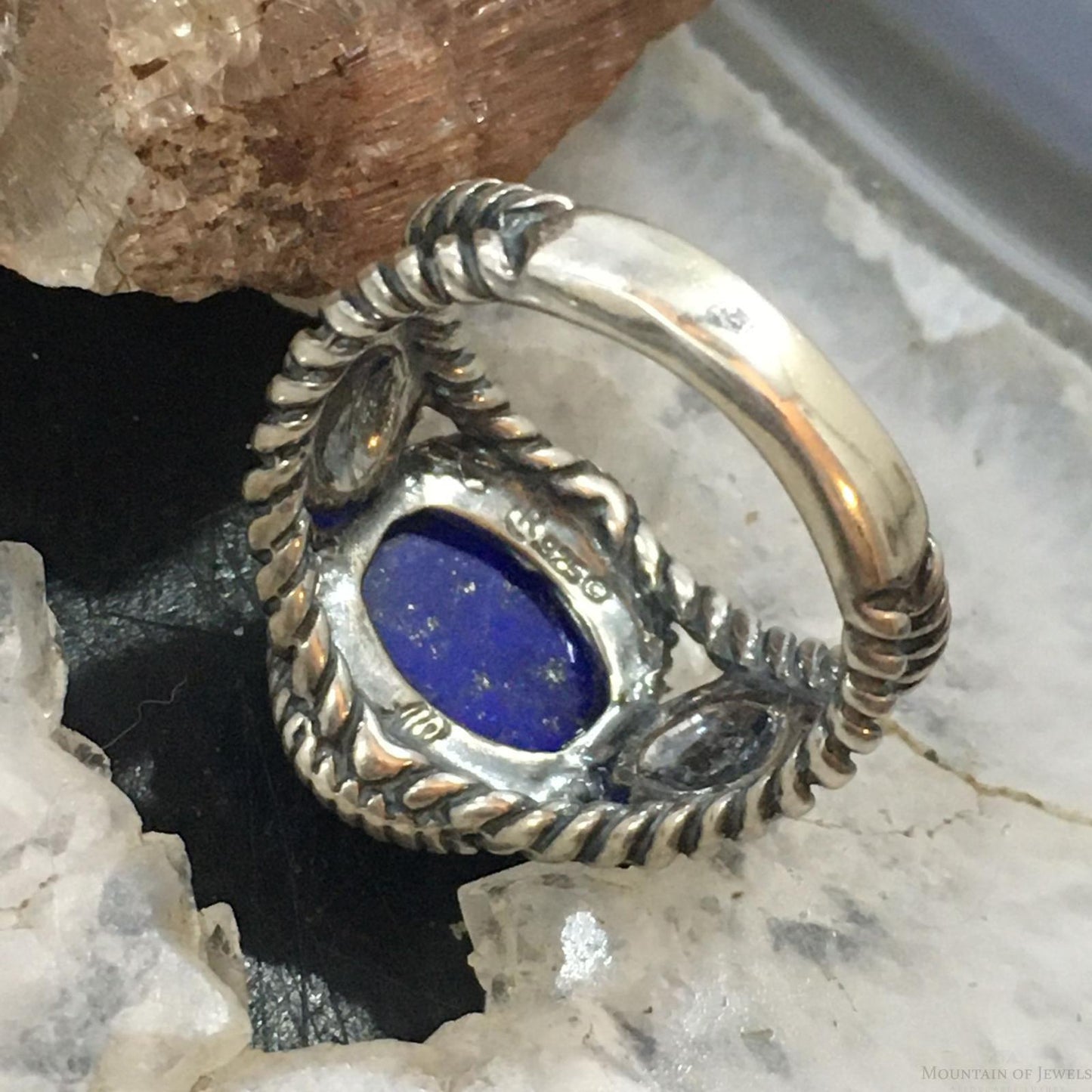 Carolyn Pollack Vintage Southwestern Style Sterling Oval Lapis Lazuli Decorated Ring For Women
