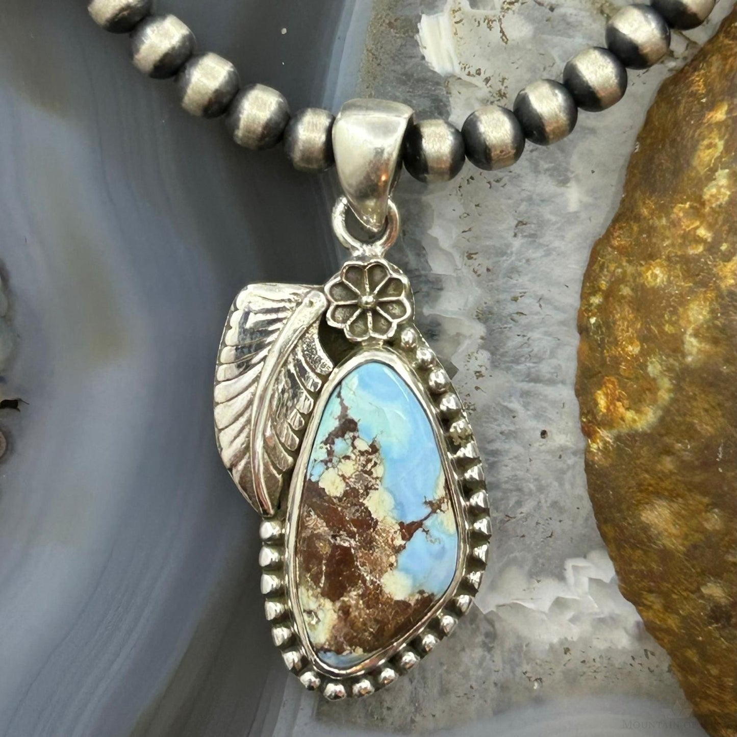 Sterling Silver Southwestern Style Triangular Golden Hill Turquoise Pendant For Women