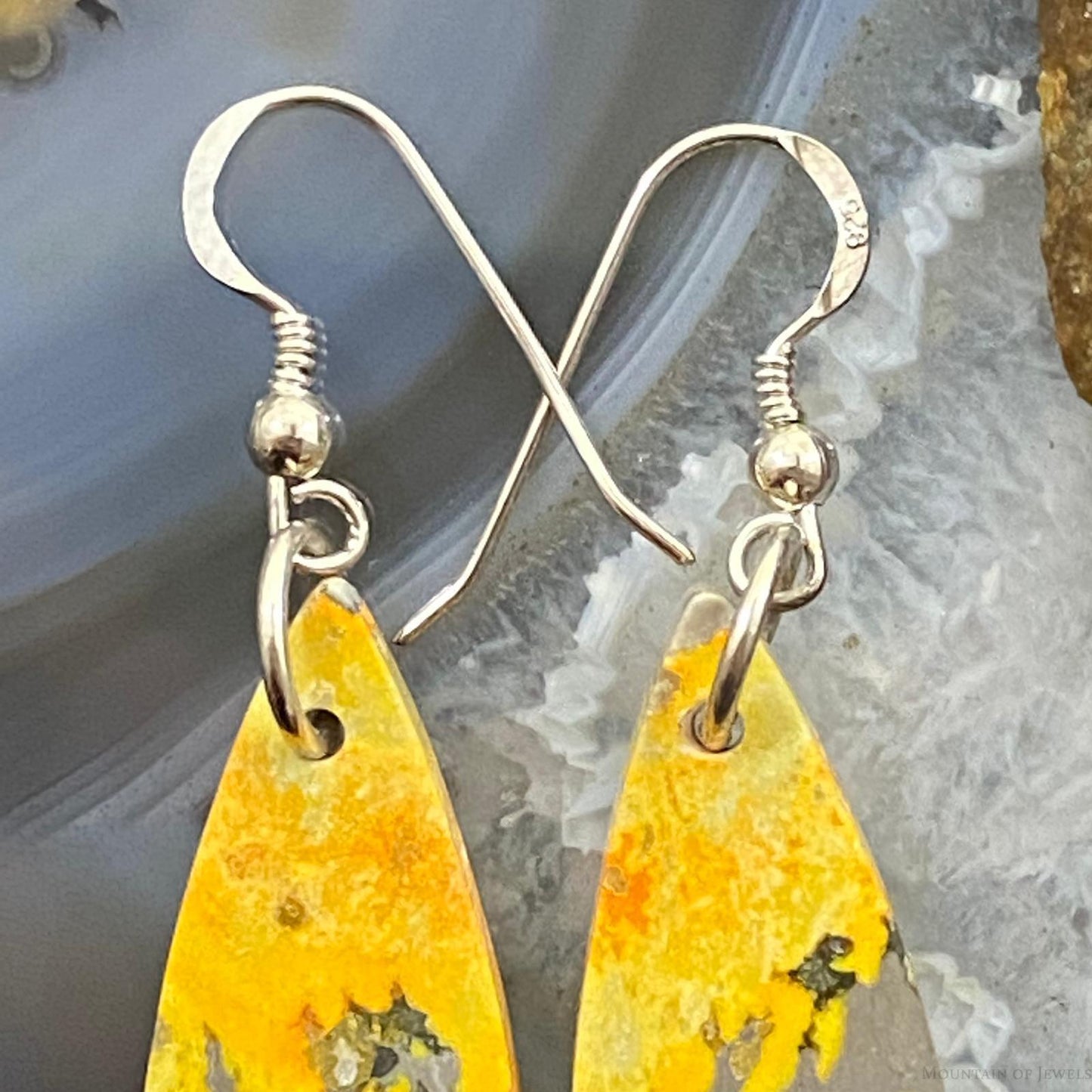 Sterling Silver Teardrop Bumblebee Jasper Slab Dangle Earrings For Women #032